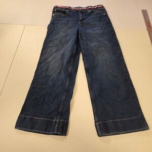 Tommy Hilfiger Girls Wide Leg Cropped Jeans Dark Wash Striped Waist Size 14